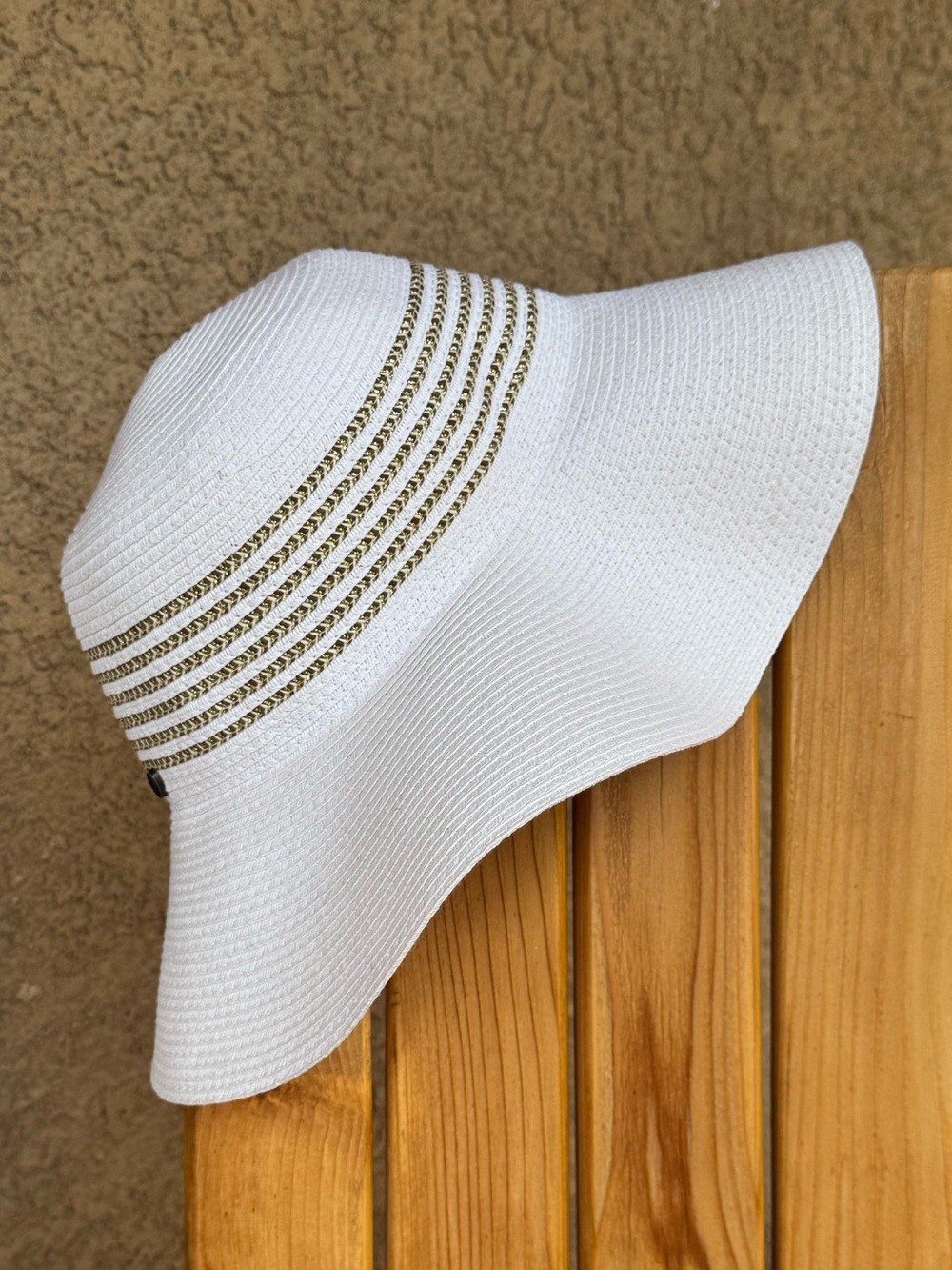 White Wide Brim Sun Hat with Gold Accent